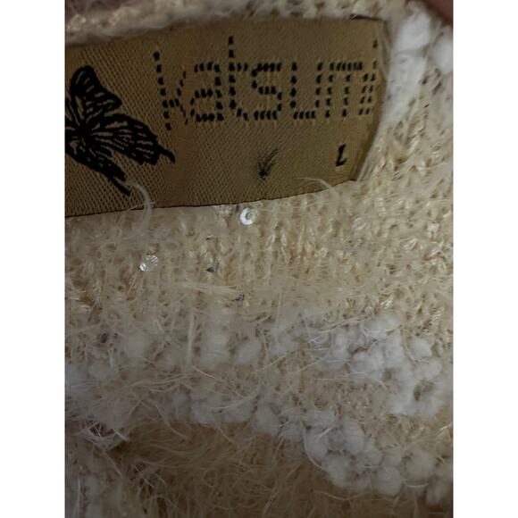 Katsumi L Cream Fuzzy Sequin Striped Knit Sweater - Picture 4 of 8